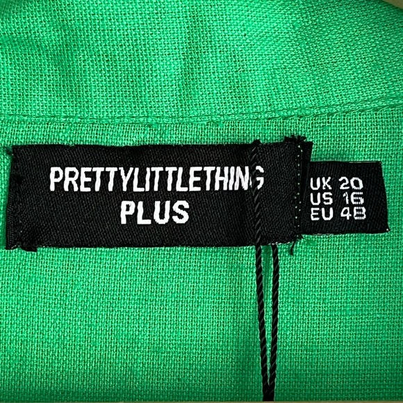 PrettyLittleThing Plus Bright Green Wrap Shirt Dress Size 16 NWT - Picture 9 of 16